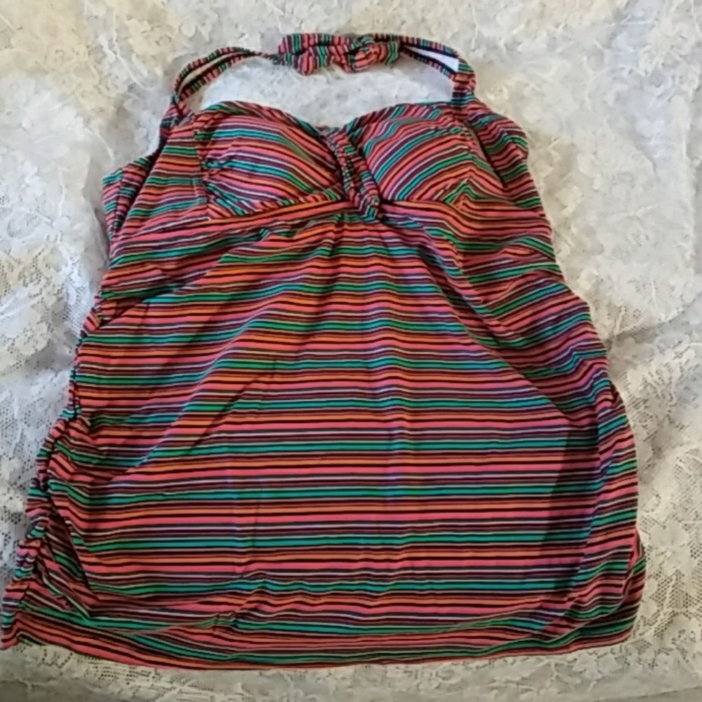 VTG Colorful Striped ( Maternity) Swim  Halter Top Vacation Resort Beach